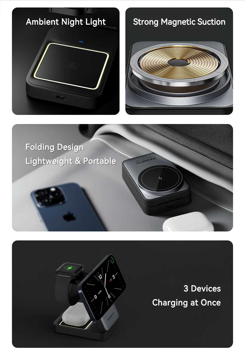 ROCOREN 3-in-1 Foldable Magnetic Wireless Charger