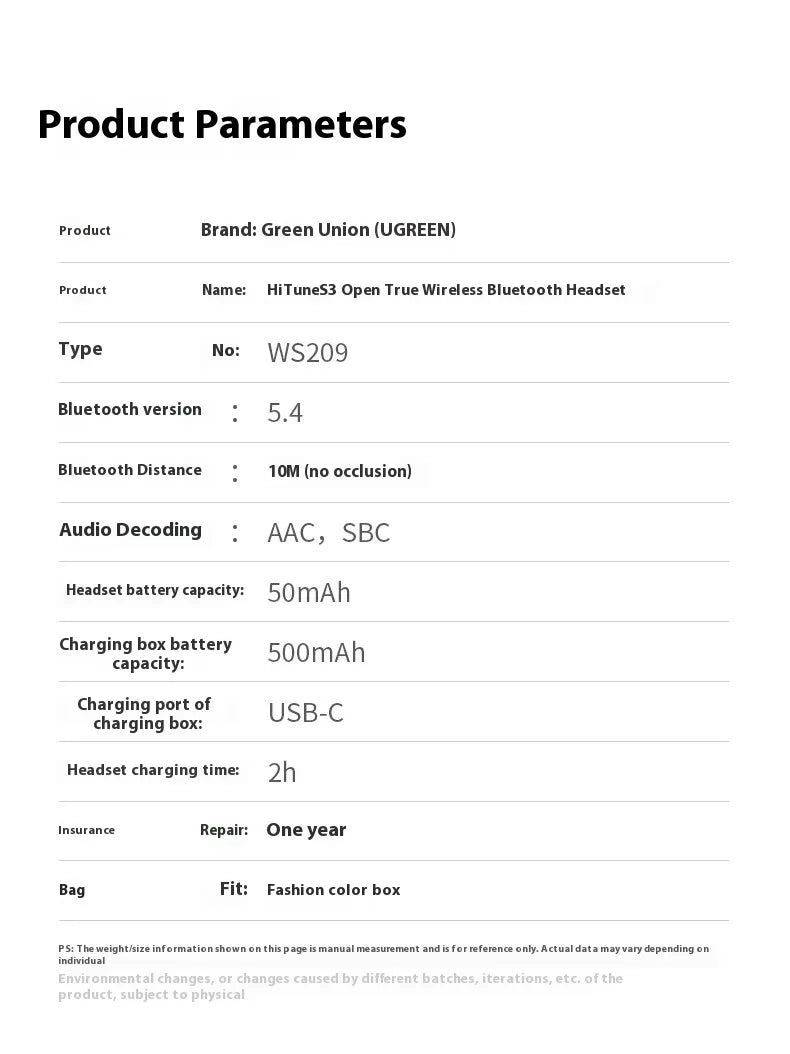 UGREEN HiTune S3 TWS Bluetooth Earphones – Hifi Sound, Noise Reduction, Open-Ear