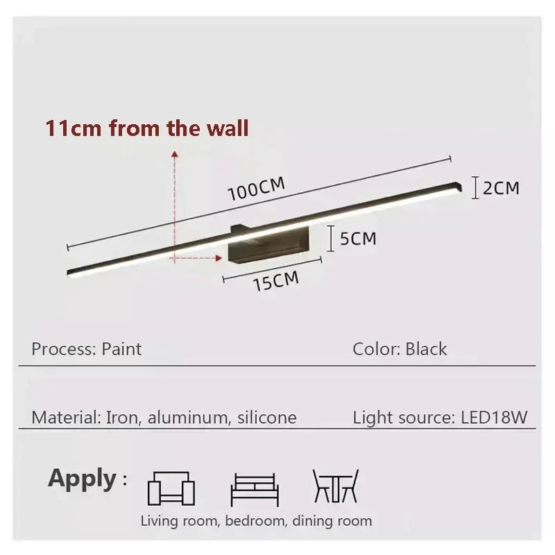 Indoor LED Wall Light – Mirror Decor, 60–100cm