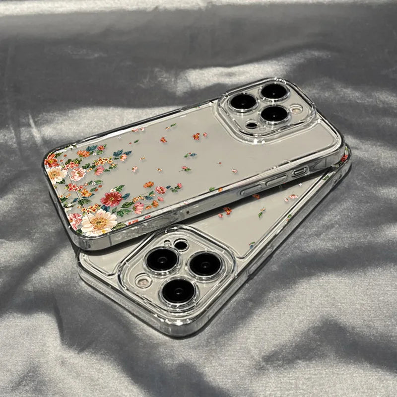 Transparent Flower Silicone Shockproof Case – iPhone 15–17 Series