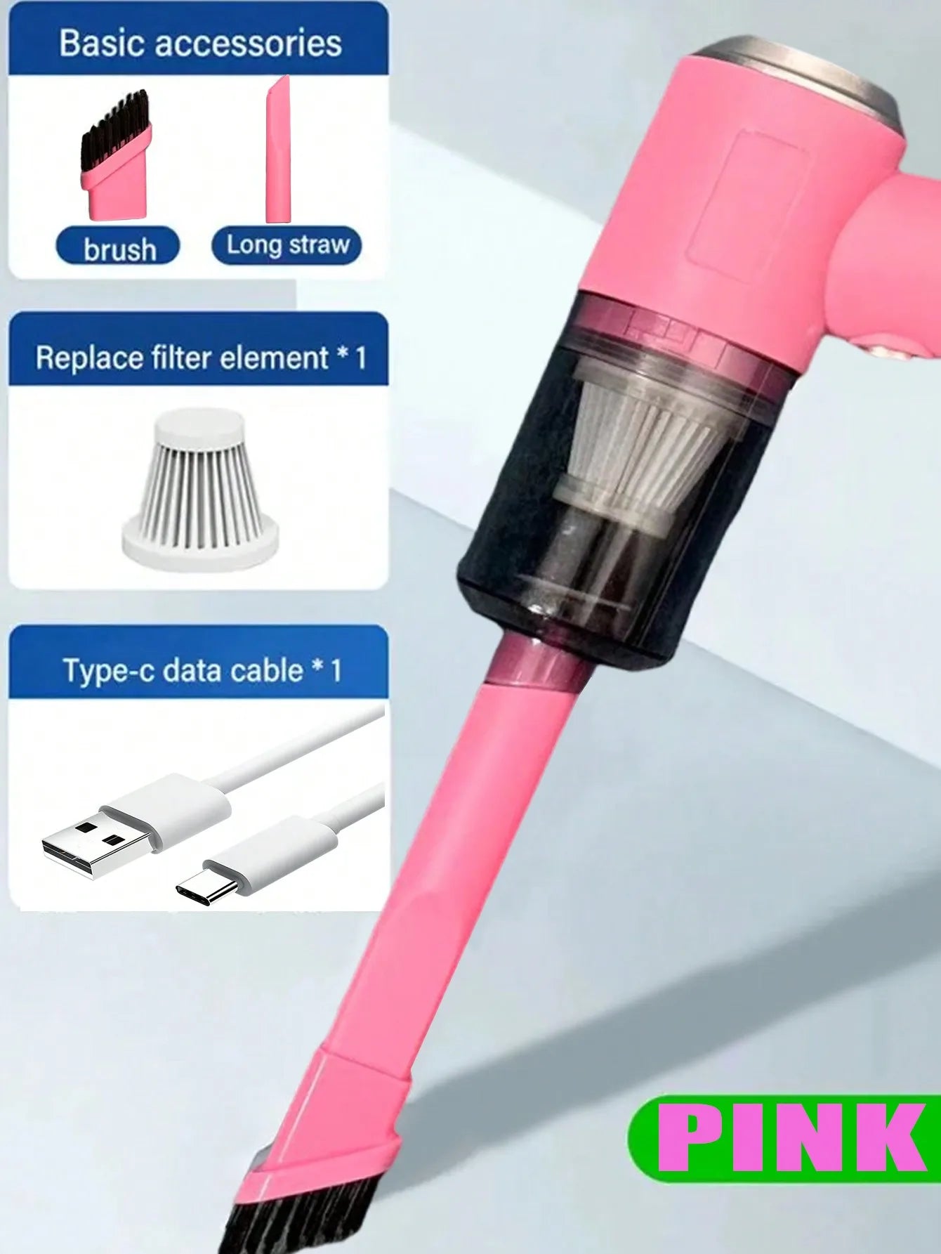 3-in-1 Car & Home Vacuum – USB Rechargeable
