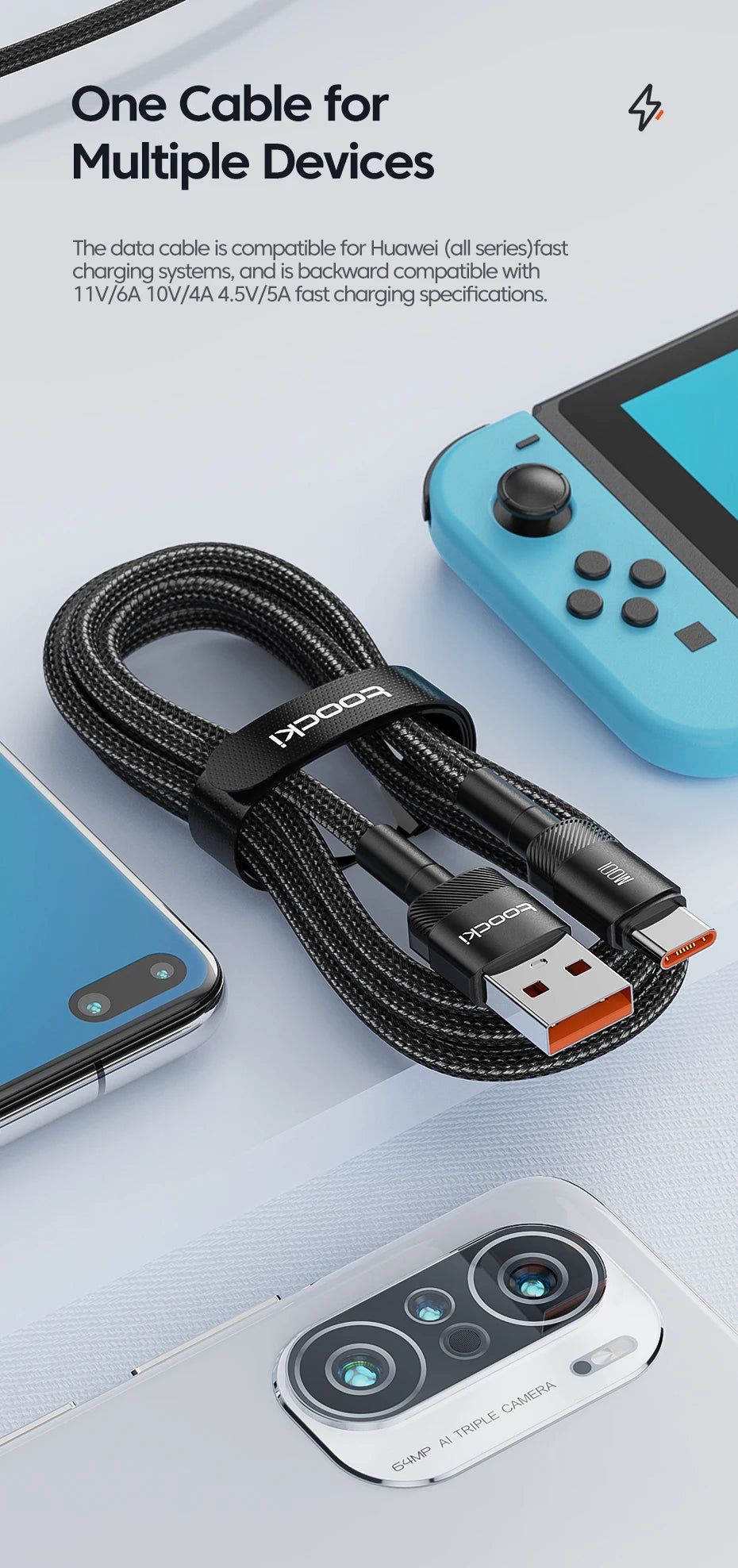 TOOCKI USB-C Fast Charging Cable – USB-C Charger Cord for Phone, Tablet & Power Bank
