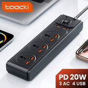 Toocki PD20W GaN Versatile Power Strip 2500W Max Universal 3AC Outlet EU UK US Plug Adapter Electrical Socket 2M Extension Cable