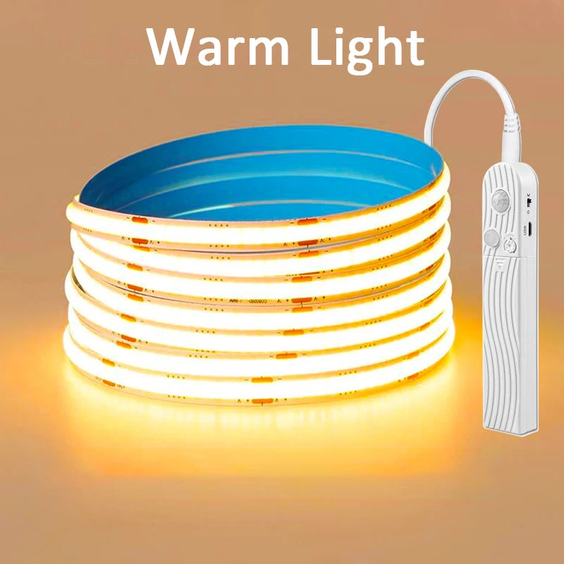 Motion Sensor LED Light Strip – Battery Powered COB Strip for Indoor Lighting