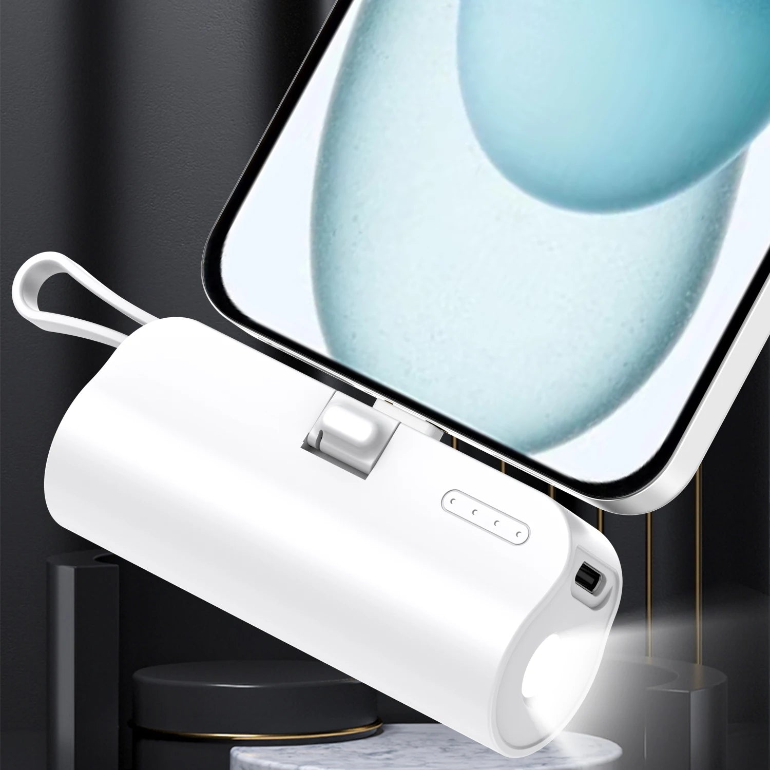 5000mAh Mini Portable Charger with Built-in Cable