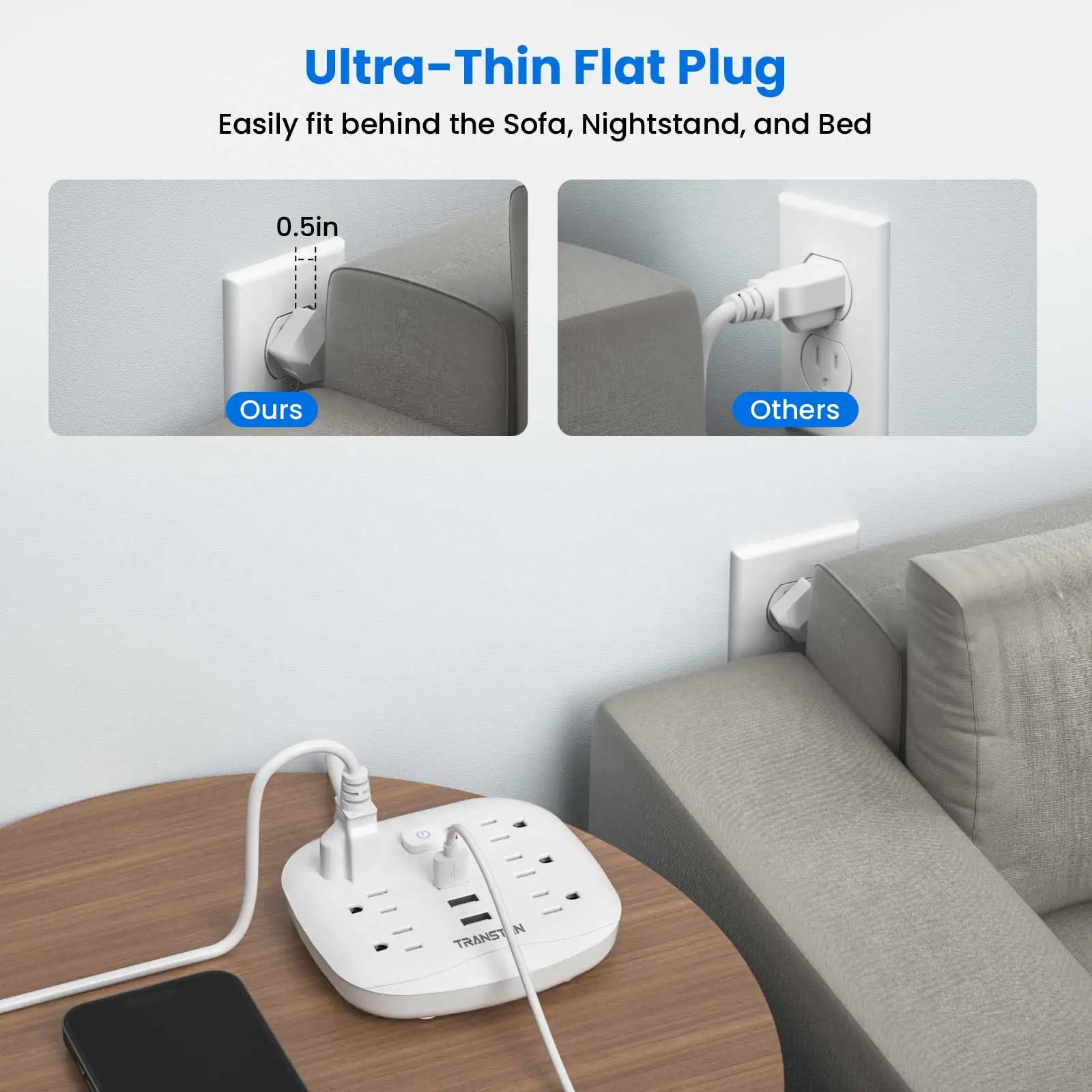 TRANSTON 6-Outlet Power Strip with USB & Surge Protection