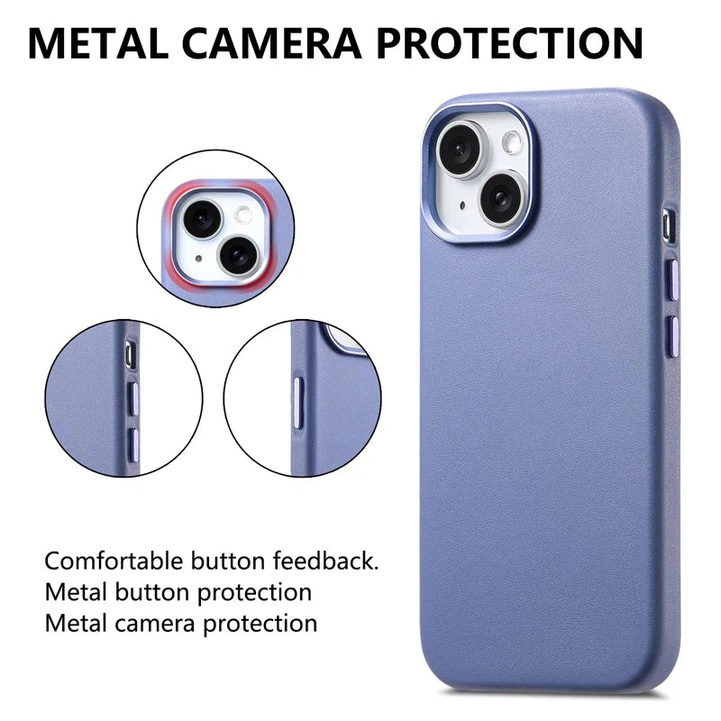 Magnetic MagSafe Leather Case for iPhone 14–17 Series – Wireless Charging Cover