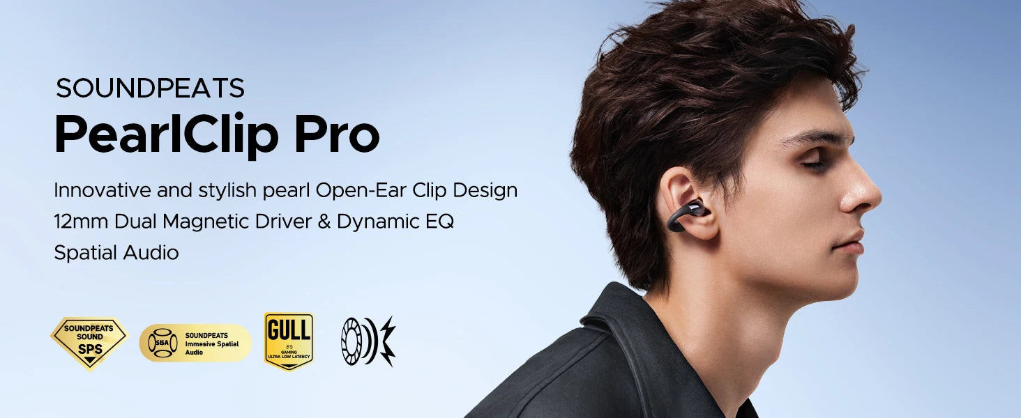 SOUNDPEATS PearlClip Pro Open-Ear Wireless Earbuds – Bluetooth 5.4, AI ENC Calls & IPX5