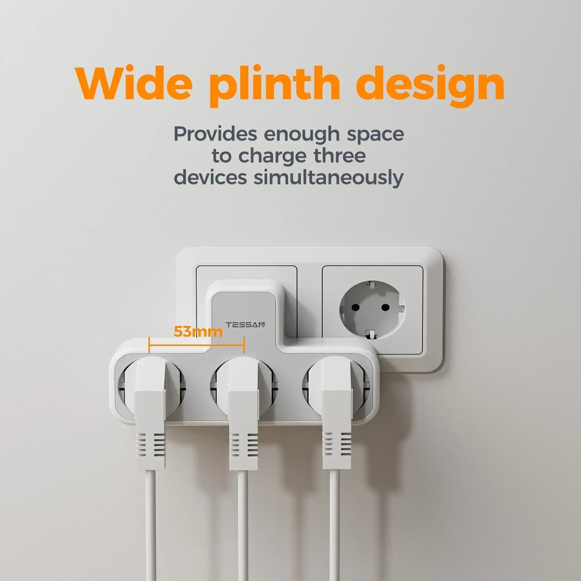 TESSAN Multiple Wall Socket with 3 AC Outlets Charging Ports EU Plug Wall Power Strip with Overload Protection 3fach Stecker Eu