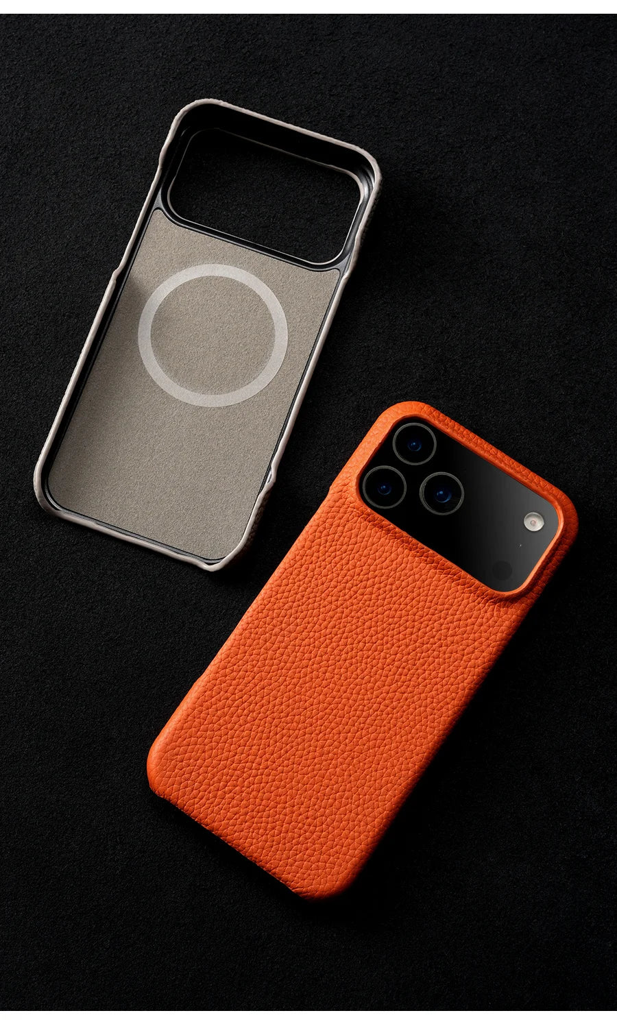 Lychee Genuine Leather Magnetic Case — iPhone 15–17 Series