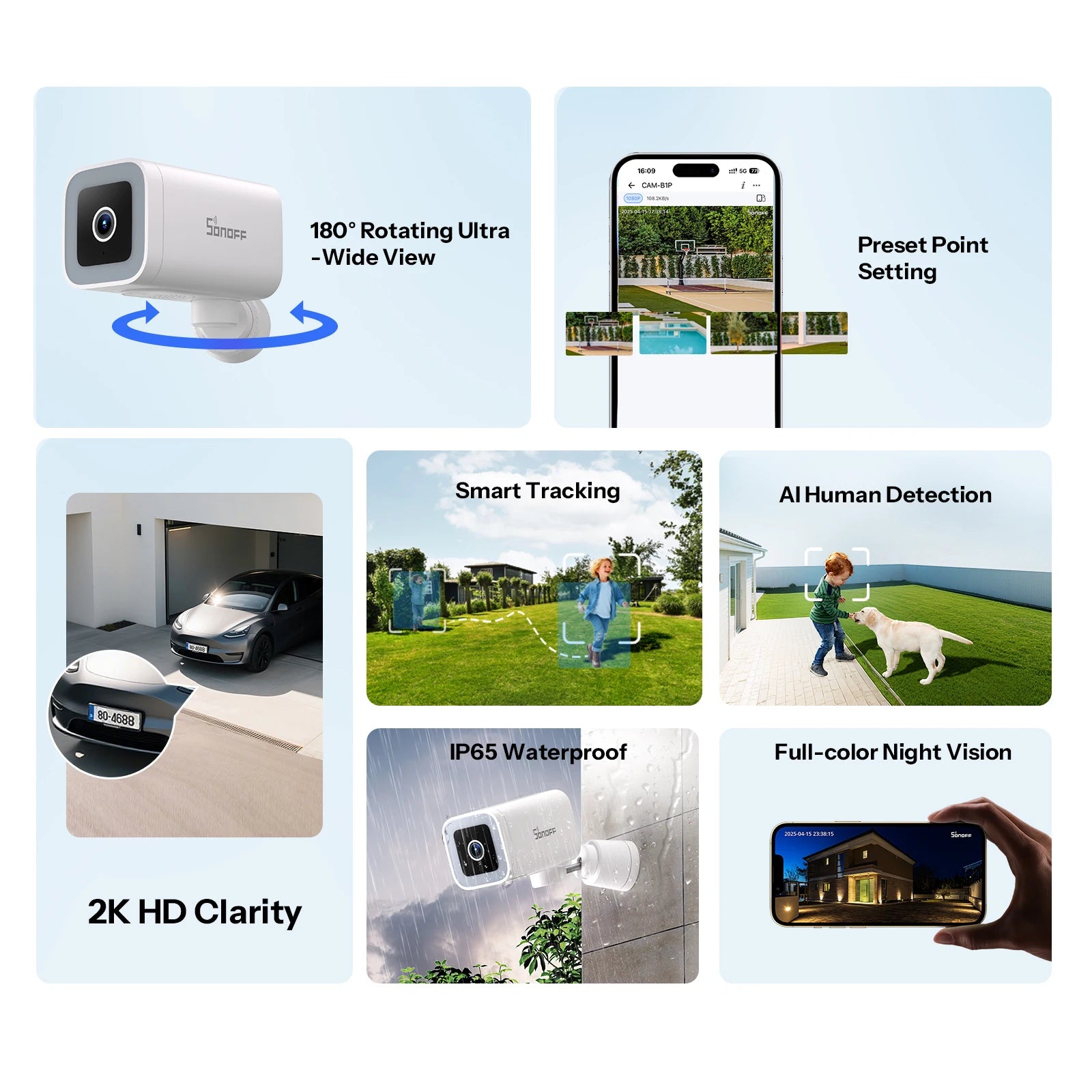 SONOFF Smart Outdoor Camera – 2K HD, AI Detection, Night Vision, IP65