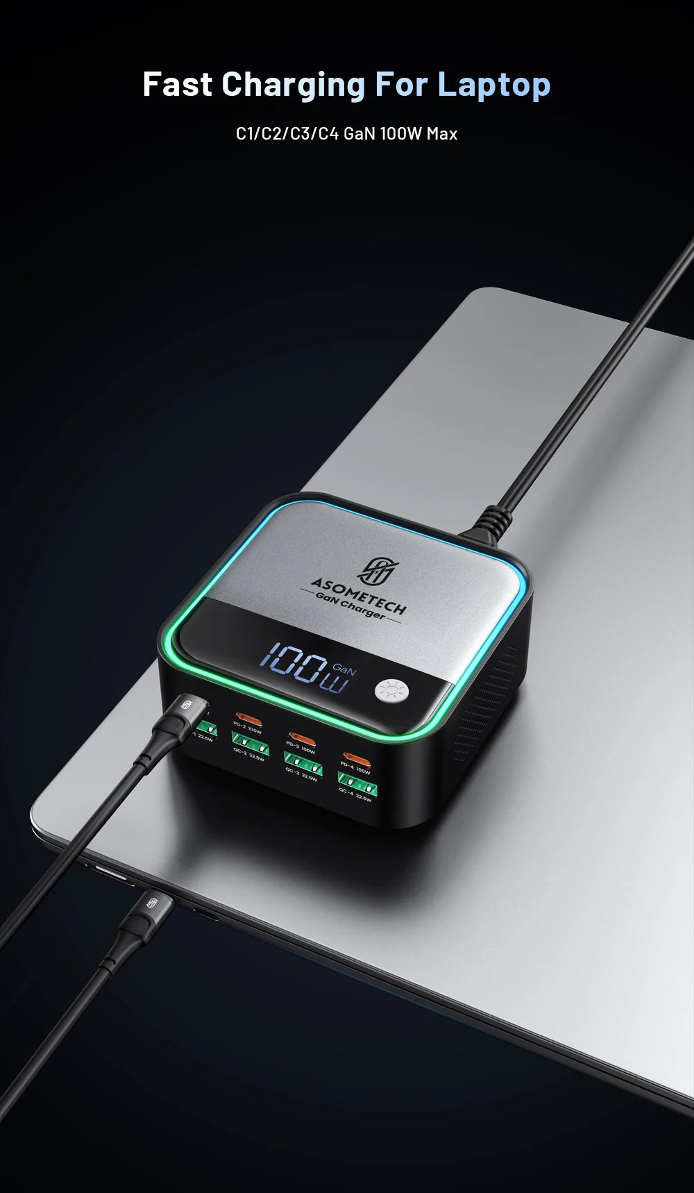 8-Port GaN Fast Charger for Laptop & iPhone 15
