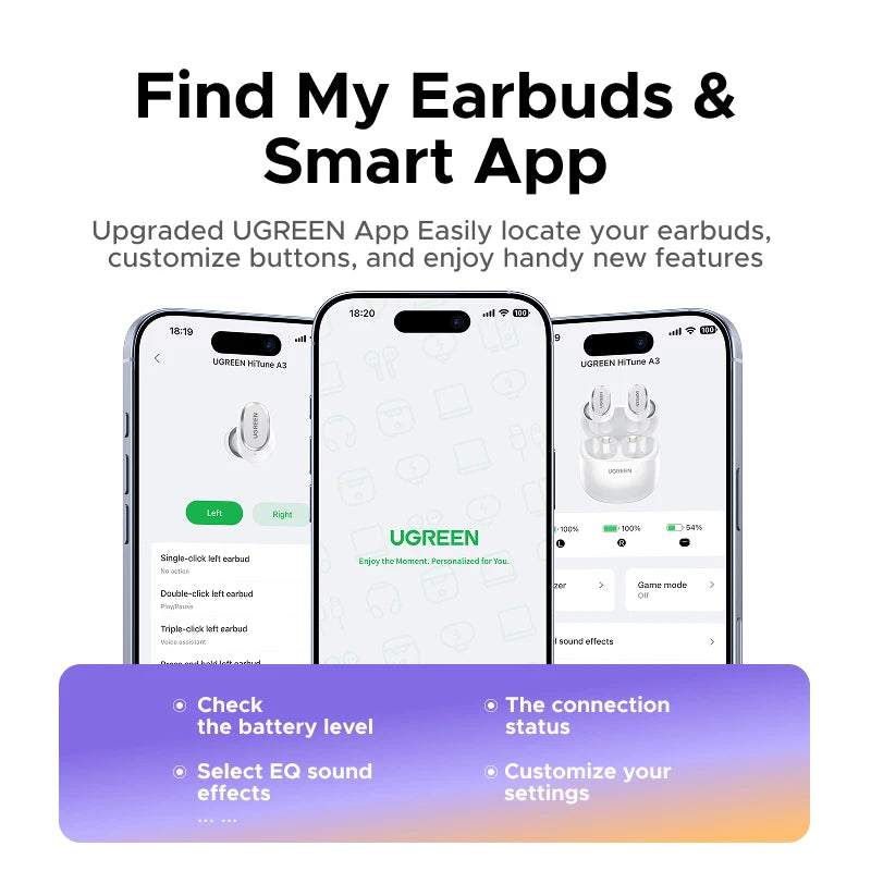 UGREEN Dots Earbuds – Bluetooth, Long Playtime, App-Controlled Sound
