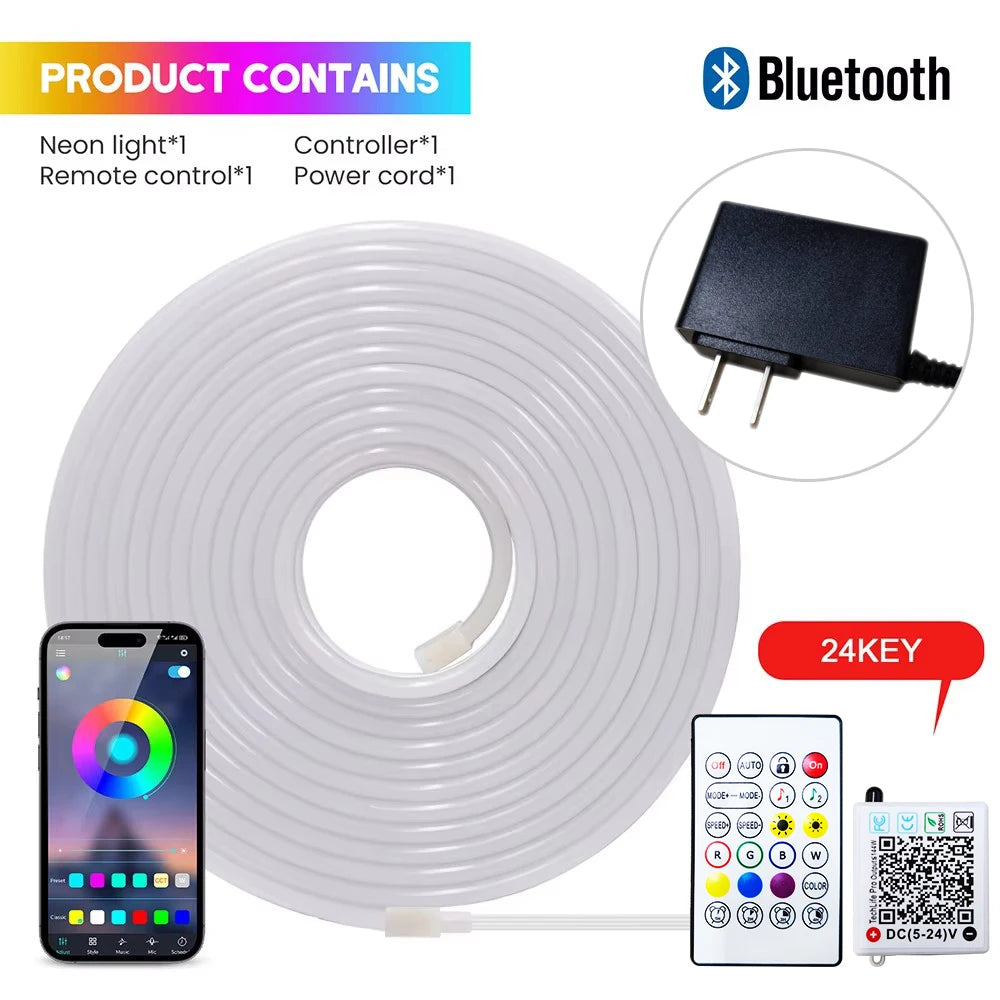 3535 RGB Neon LED Strip Lights 24V 5m 10m 20m 30m Neon Rope Light with Music Sync IP67 Waterproof Light Strip for Home Decor