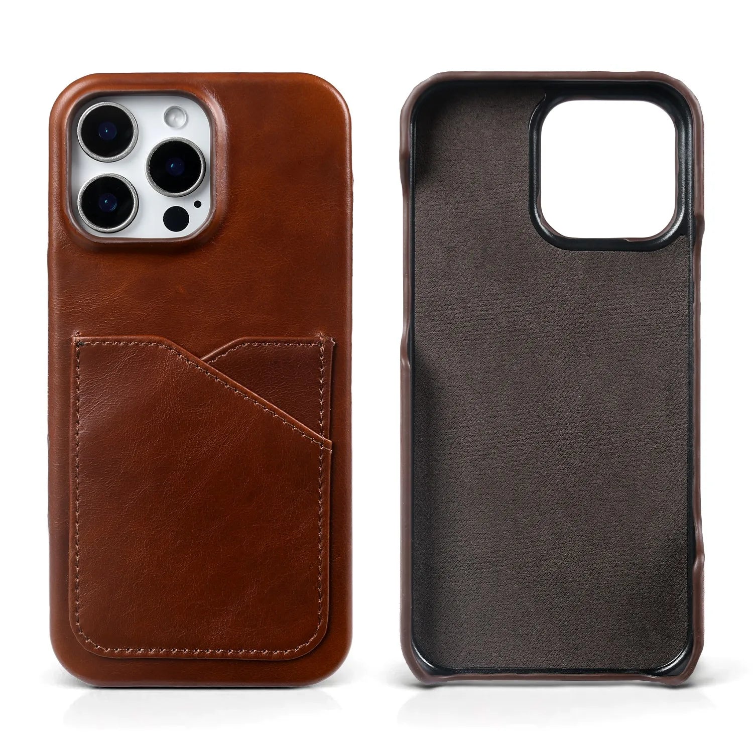Premium Genuine Leather Card Slot Case for iPhone 15–17 Series – Vintage Wallet Cover