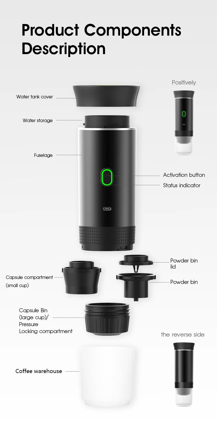 Wireless Portable Espresso Maker – 3-in-1 Coffee Machine for Travel & Camping