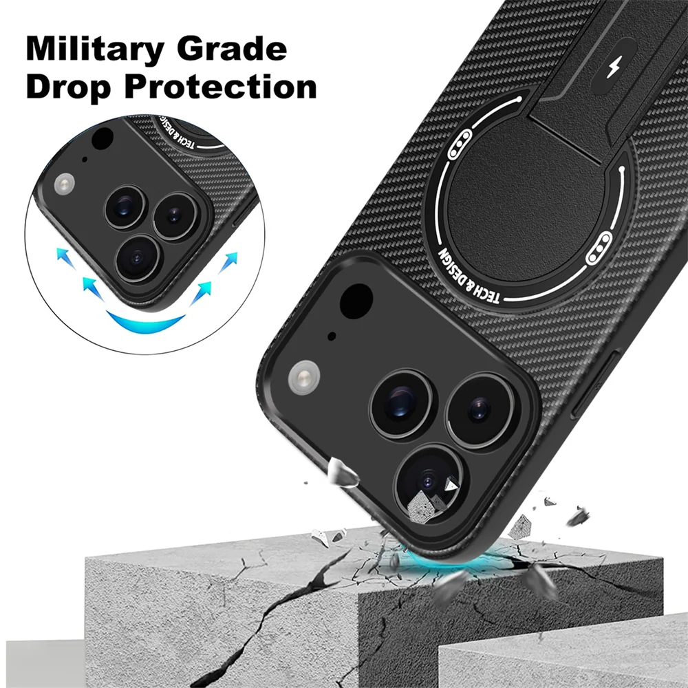 Luxury Carbon Fiber Magnetic Stand Case – iPhone 15–17 Series