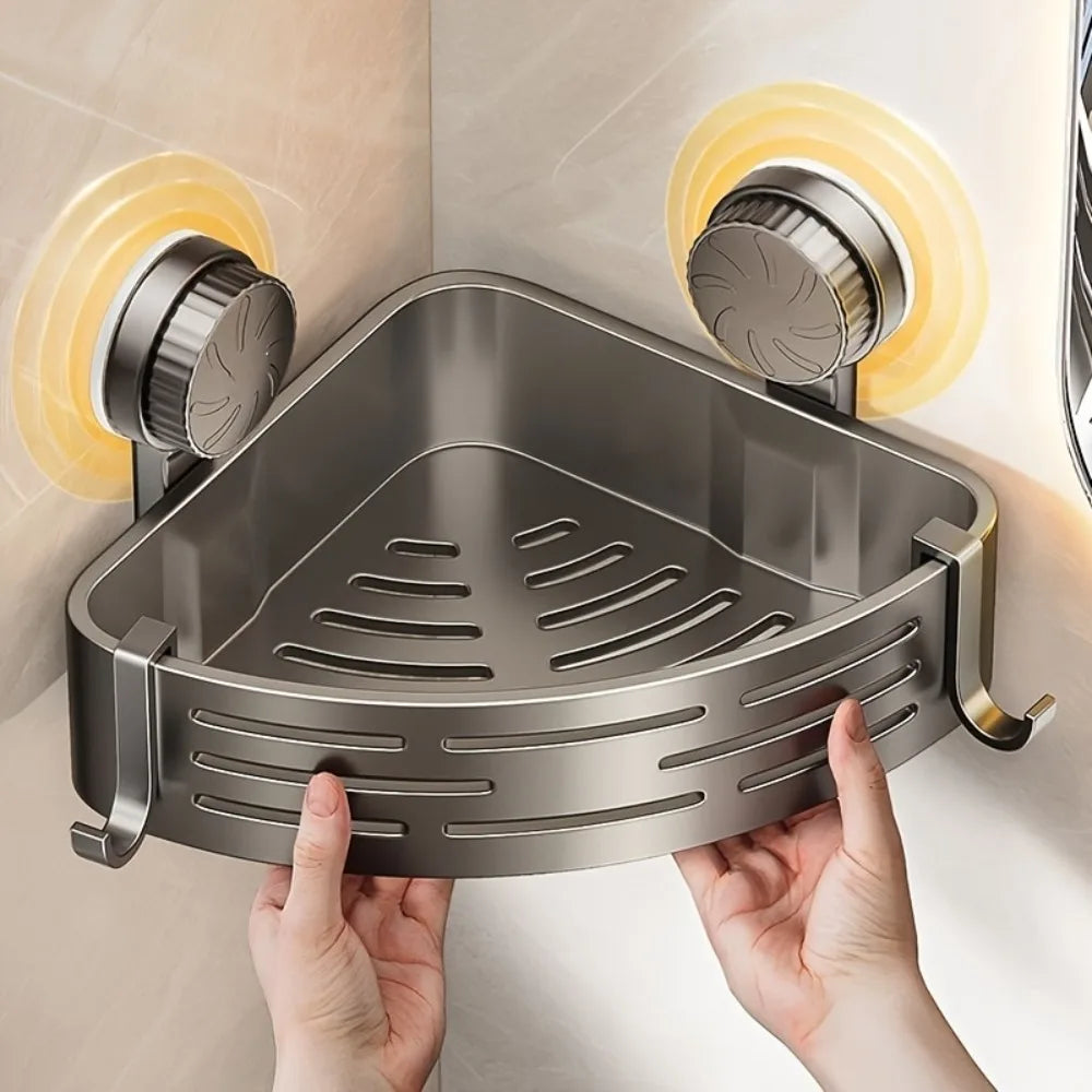 Triangular Suction Cup Bathroom Shelf – No-Drill Corner Storage Organizer