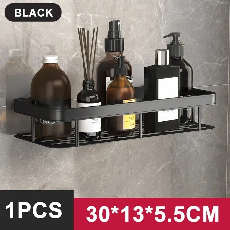 Aluminum No-Drill Shelf – Bathroom & Kitchen Wall Storage Organizer