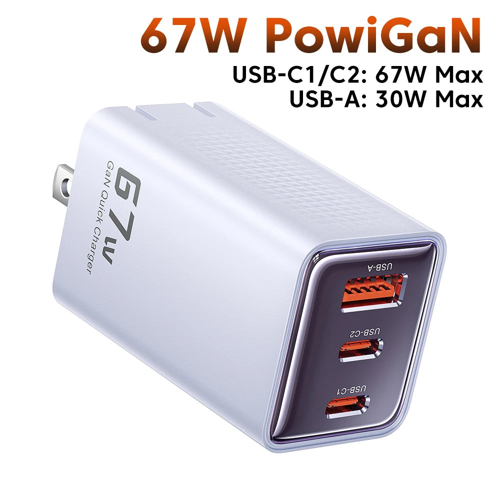 Toocki 67W GaN Charger – Fast USB-C PD for iPhone, MacBook & Samsung