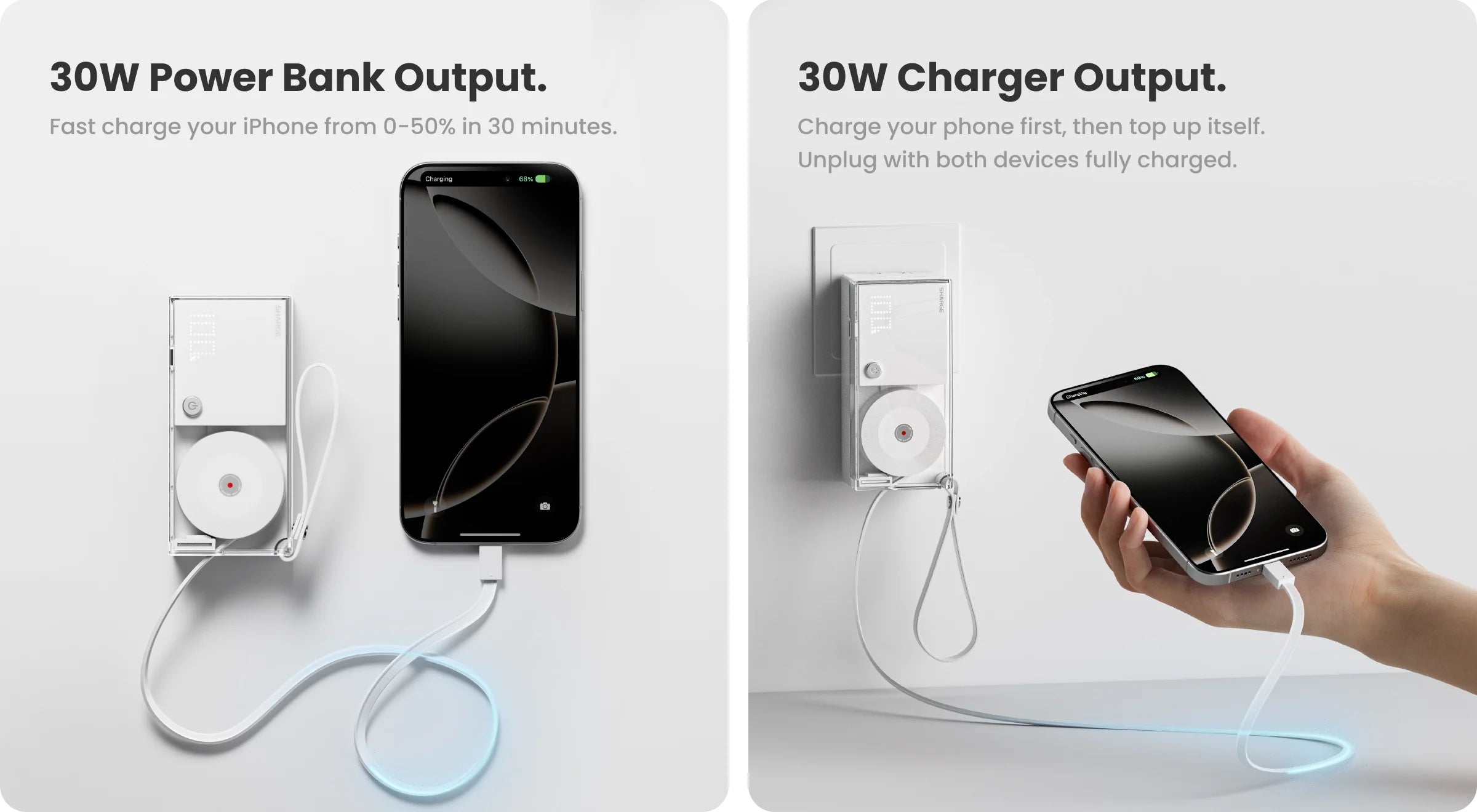 30W Portable 3-in-1 Power Bank – USB-C Charger with AC Plug for Phones