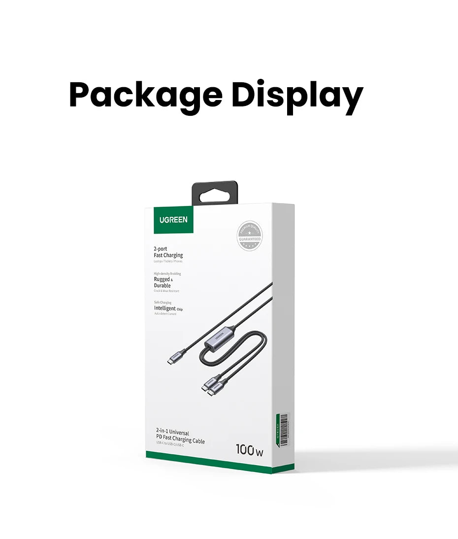UGREEN 100W 2-in-1 USB-C PD Fast Charging Cable – iPhone 15 Pro, Galaxy S24, Laptop