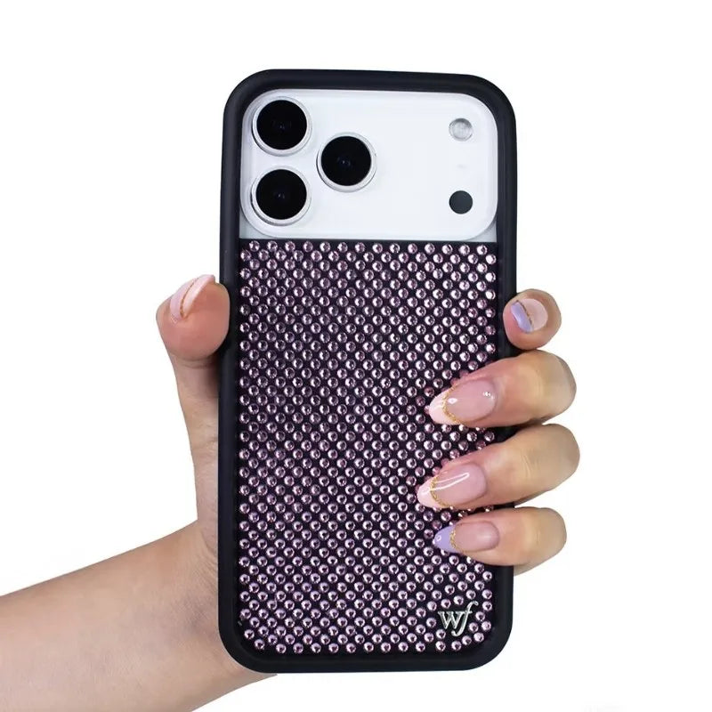 Wildflower 3D Flash Drill Magnetic Phone Case for iPhone 15–17 Series – Orchid Clown Pattern
