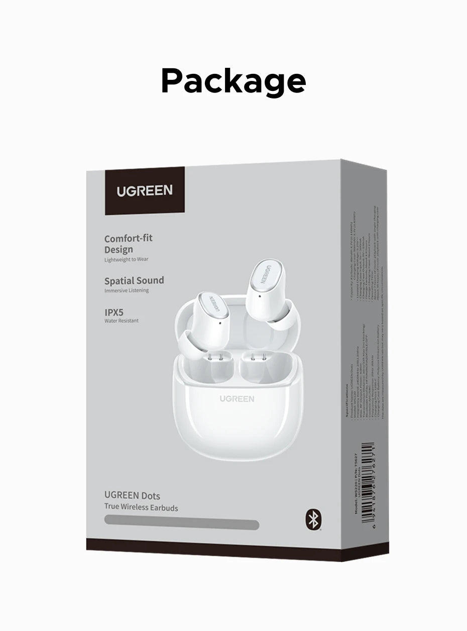 UGREEN Dots Earbuds – Bluetooth, Long Playtime, App-Controlled Sound