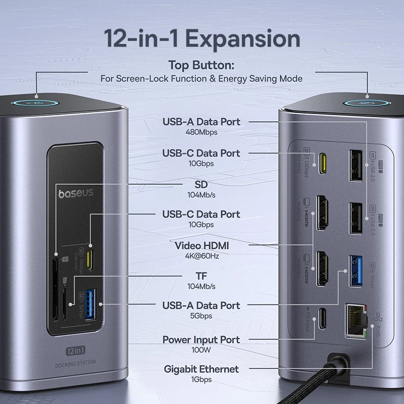 Baseus 12-in-1 USB-C Hub – HDMI 4K & PD 100W