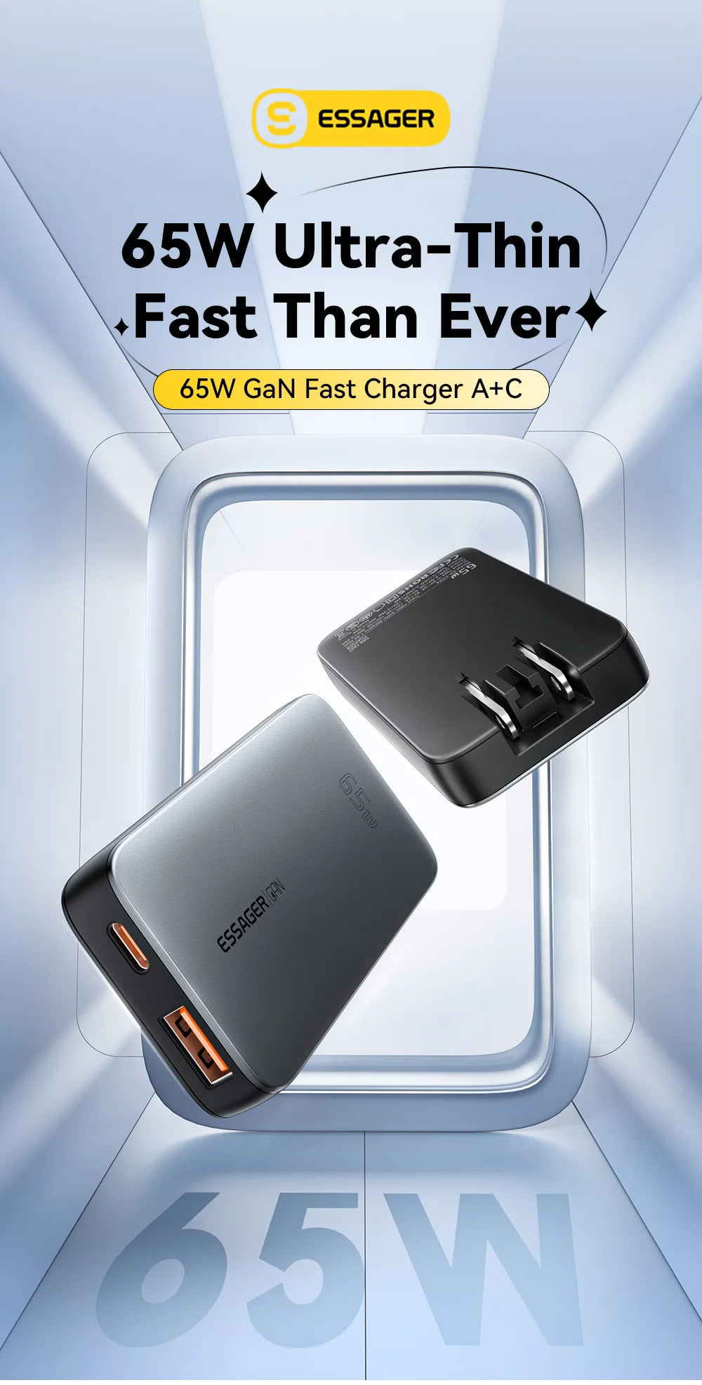 Essager 65W GaN Charger USB Type C Quick Charge 3.0 Fast Charger for iPhone 16 15 Xiaomi Samsung ipad Macbook Tablet PD Charger