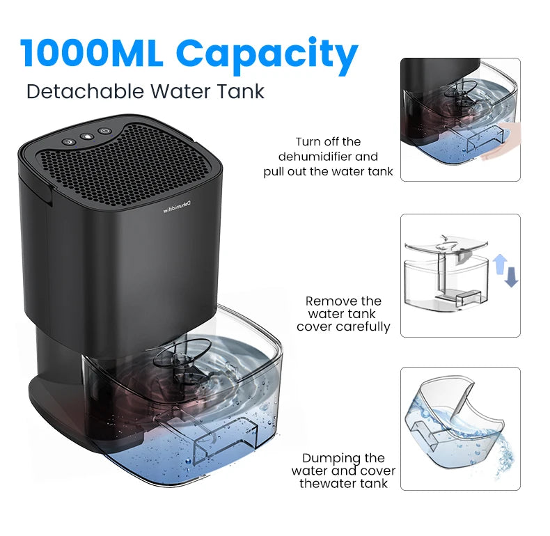 Portable Silent Air Dehumidifier – 1L Compact Moisture Absorber (EU/US Plug)