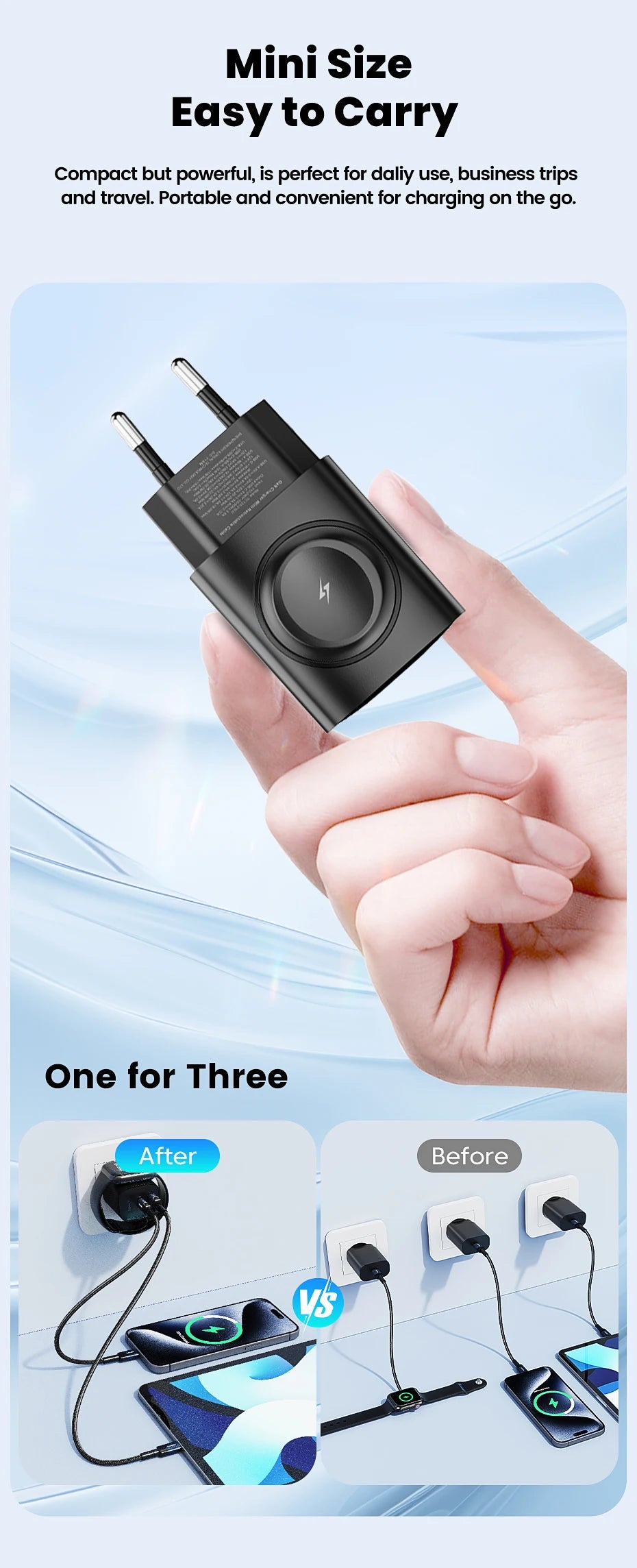 Toocki 3-in-1 GaN Charger – Fast USB-C & Wireless Charging for Phones & Watch