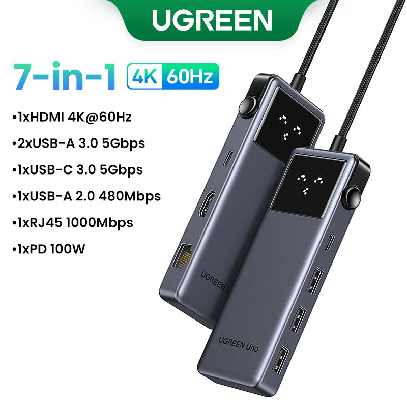UGREEN Laptop USB-C Hub – 4K HDMI, Gigabit Ethernet, Fast Charging PD