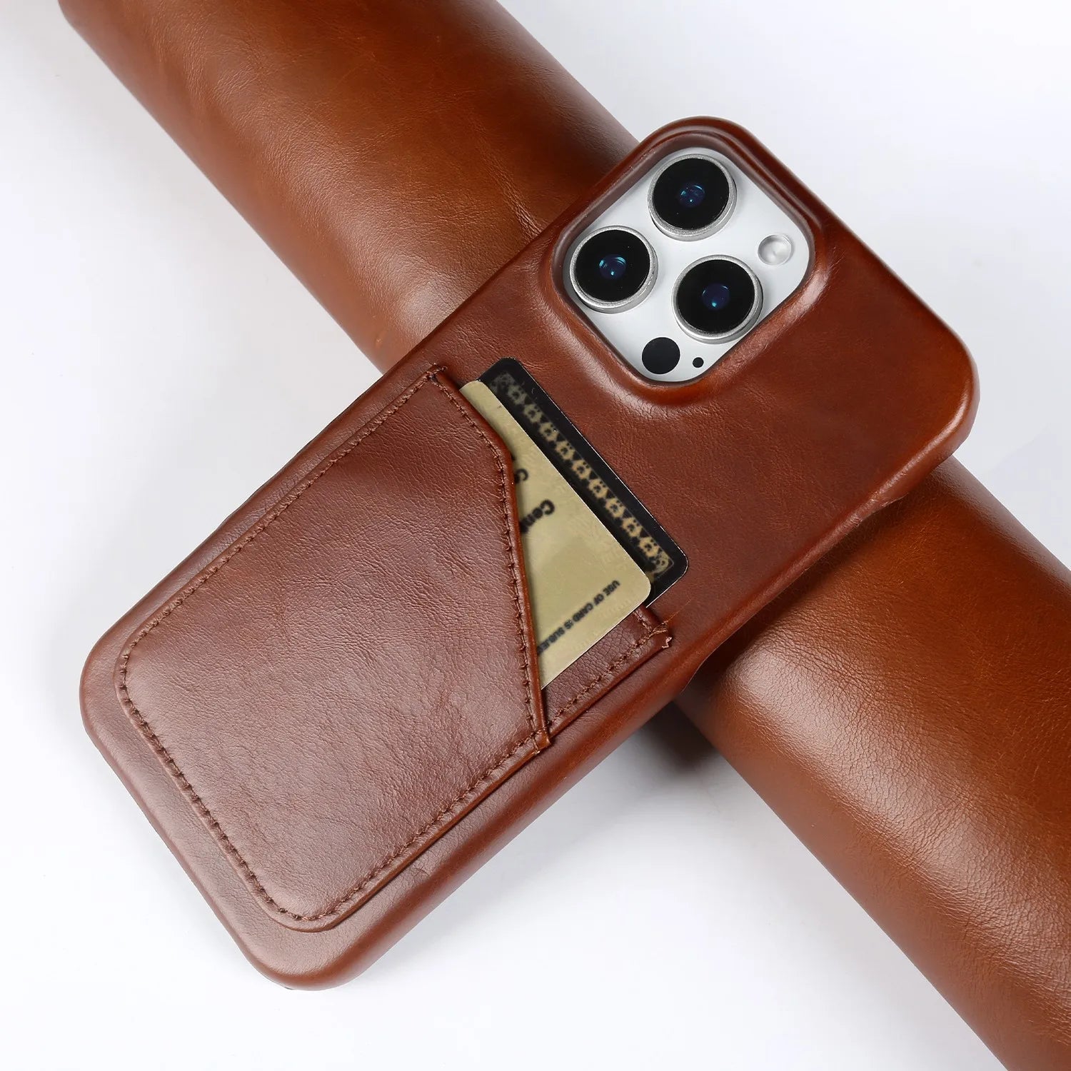 Premium Genuine Leather Card Slot Case for iPhone 15–17 Series – Vintage Wallet Cover