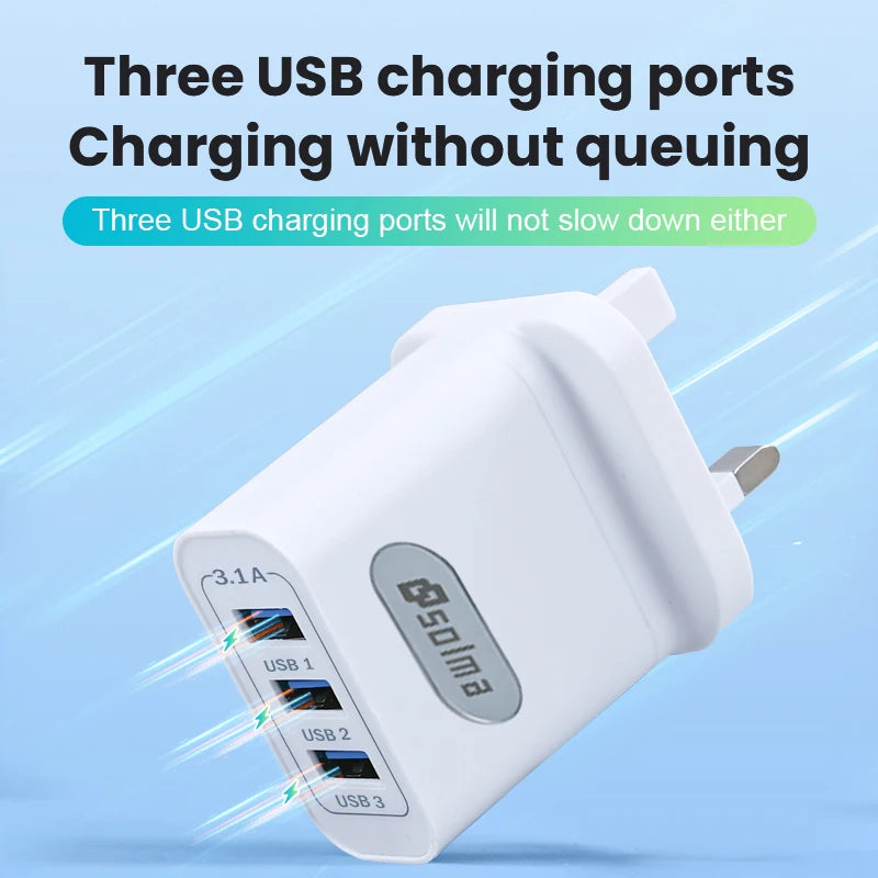 SOLMA Fast USB Charger – 3 Ports, 3.1A for Smartphones