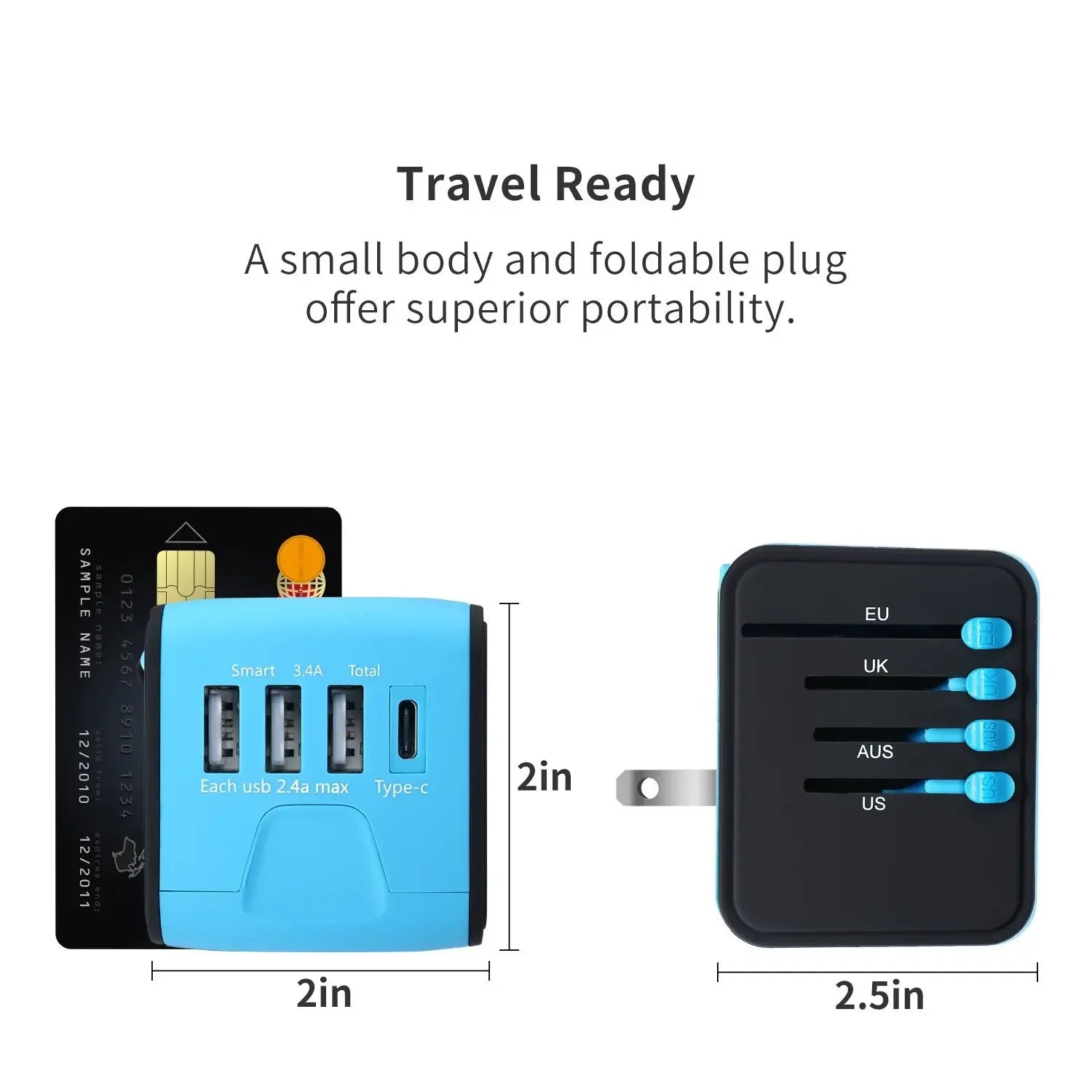 Melery Worldwide Travel Plug Adapter with USB & Type-C
