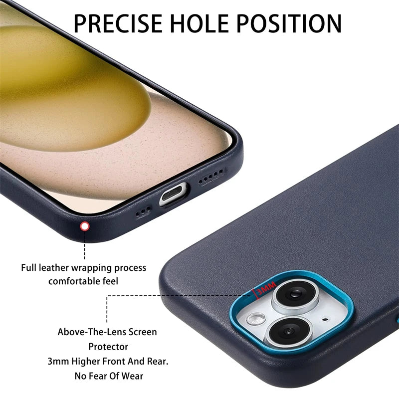 Magnetic MagSafe Leather Case for iPhone 14–17 Series – Wireless Charging Cover