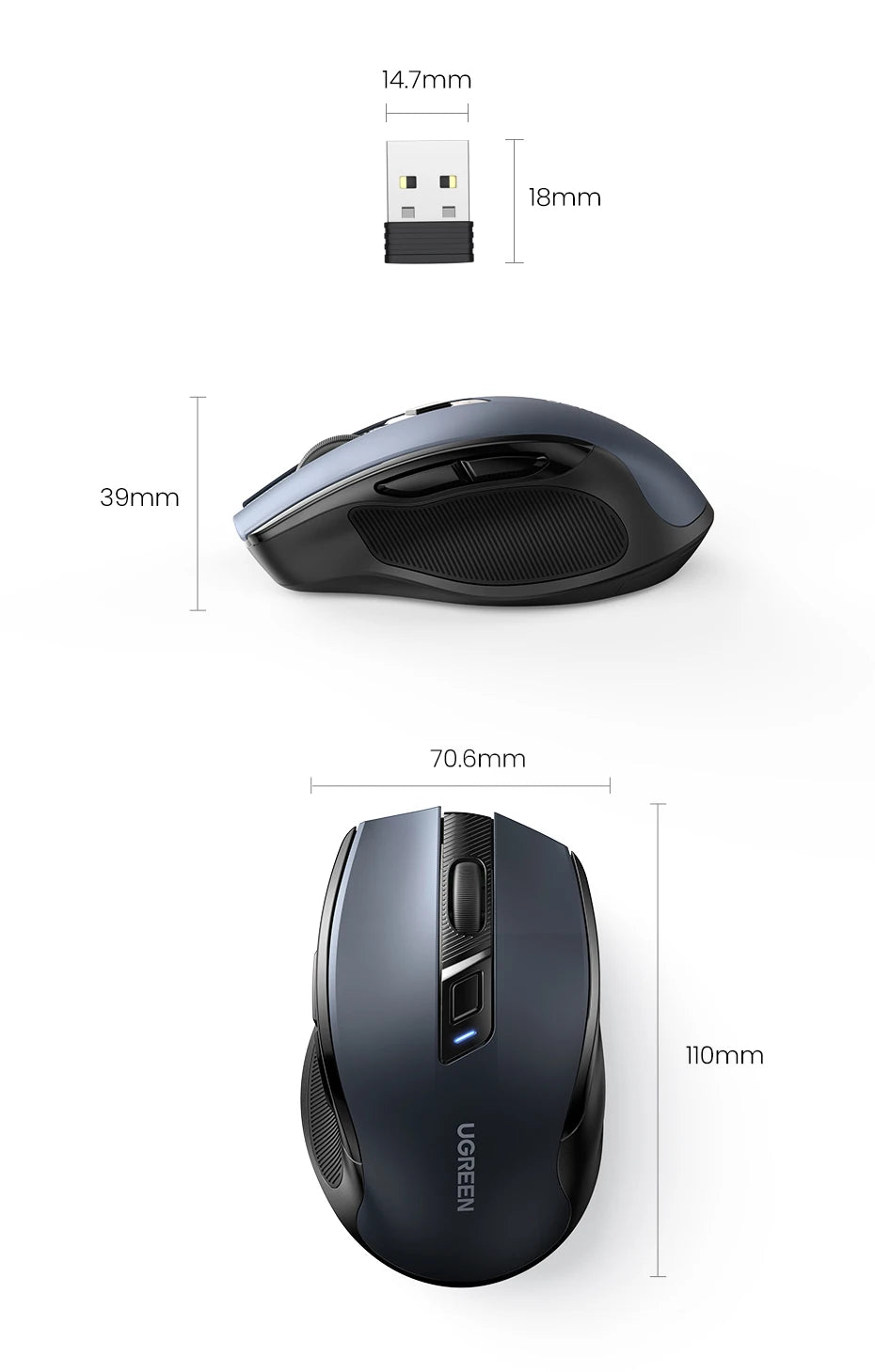 UGREEN Ergonomic Wireless Mouse – 6 Buttons, 2.4G/BT Dual Mode, 4000 DPI