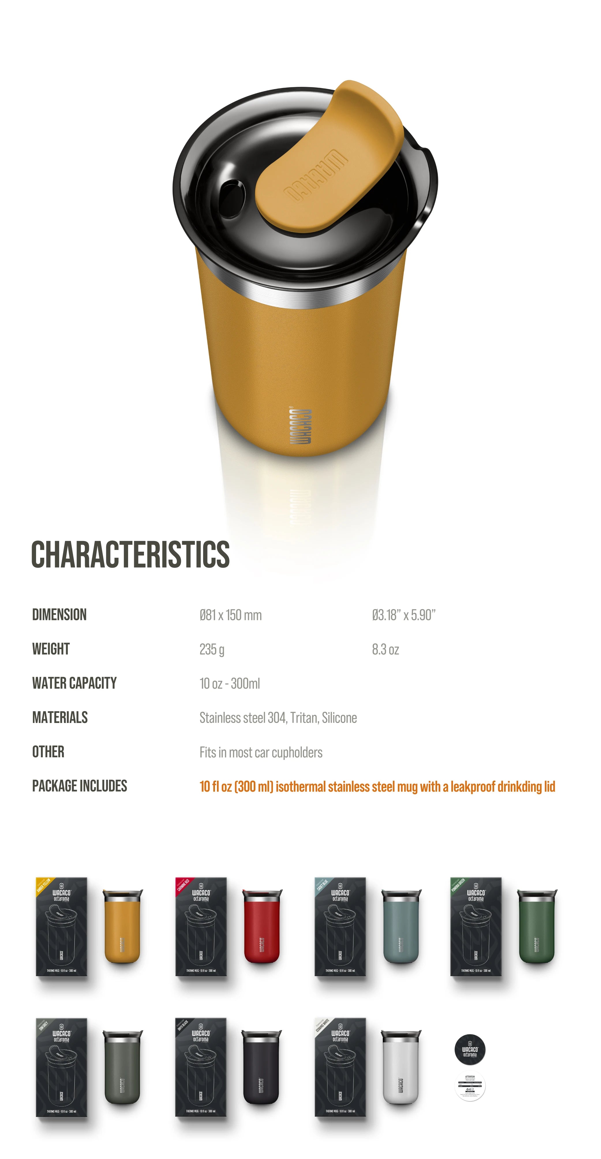 WACACO Octaroma Travel Coffee Mug – Insulated Stainless Steel Tumbler