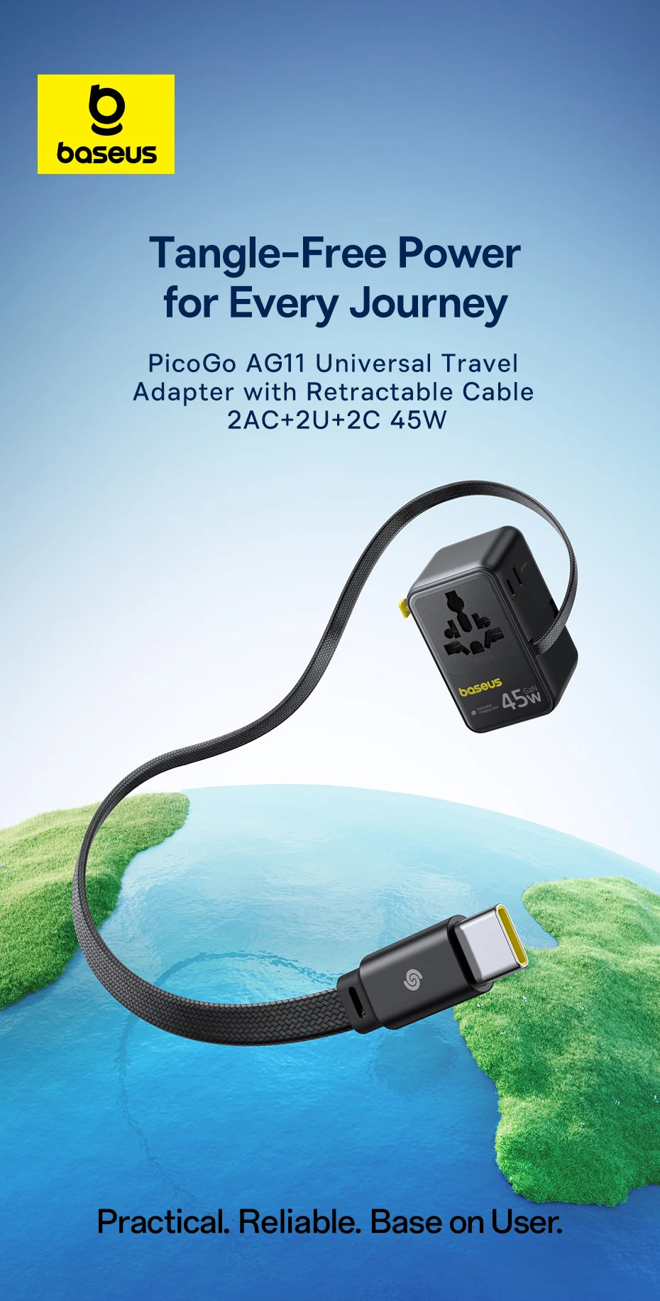 Baseus 6-in-1 GaN Travel Charger – 45W/70W Universal Adapter