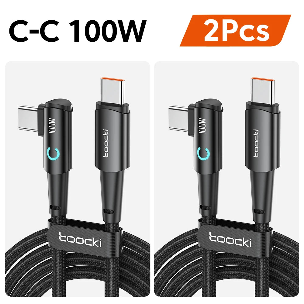 TOOCKI 100W USB-C to USB-C Cable – 90° PD Fast Charging Cable for Laptop, Tablet & Phone