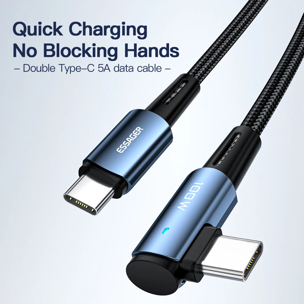Essager 100W USB-C Cable – 90° Fast Charging & Data Wire