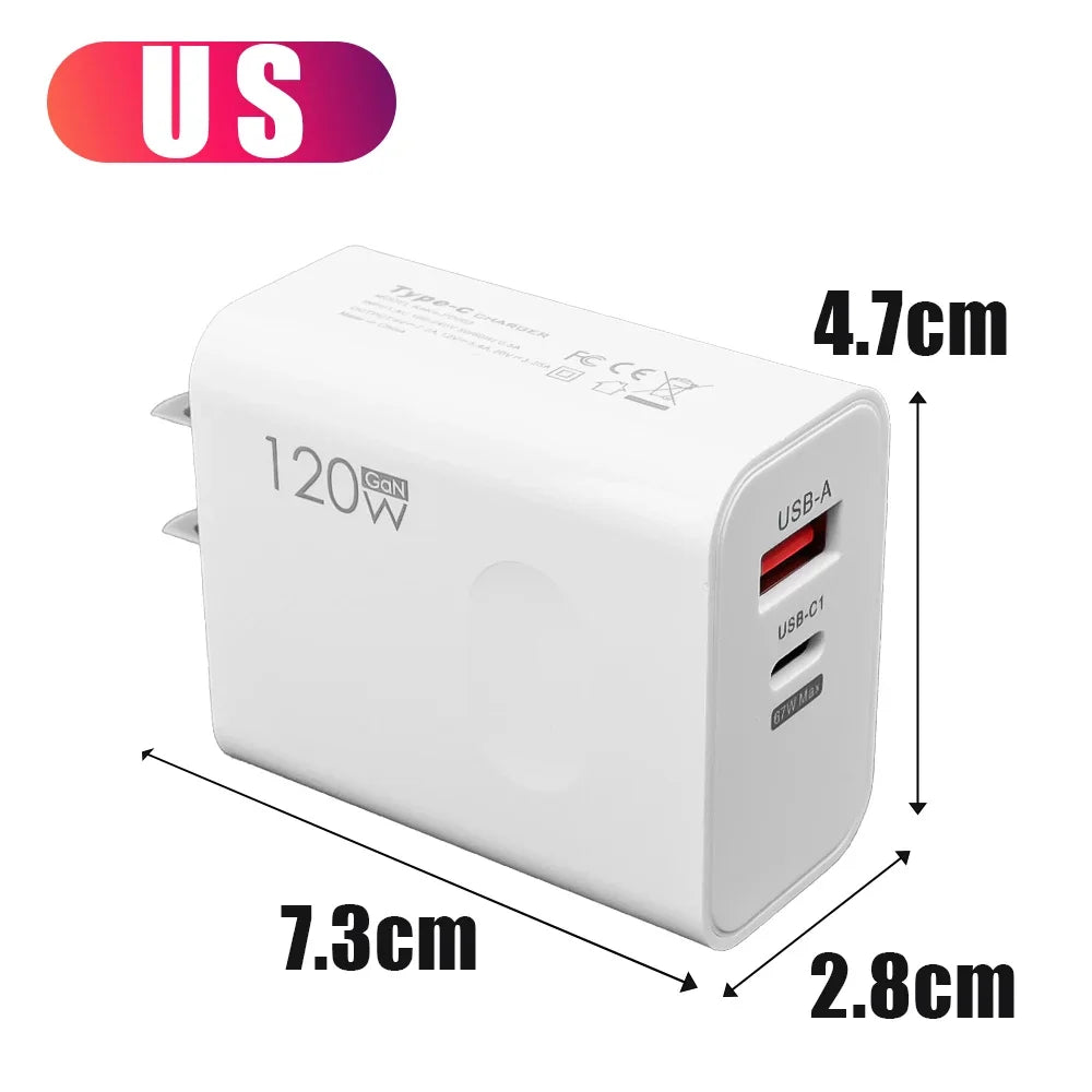 120W USB-C PD Charger Kit – Fast Charging for iPhone & Android