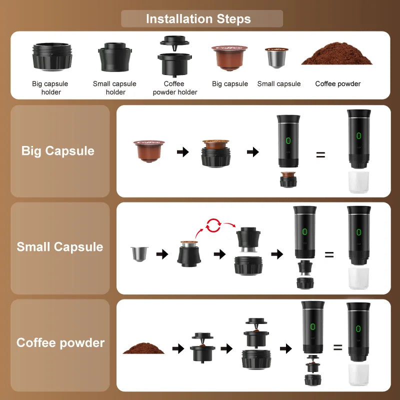 Wireless Portable Espresso Maker – 3-in-1 Coffee Machine for Travel & Camping