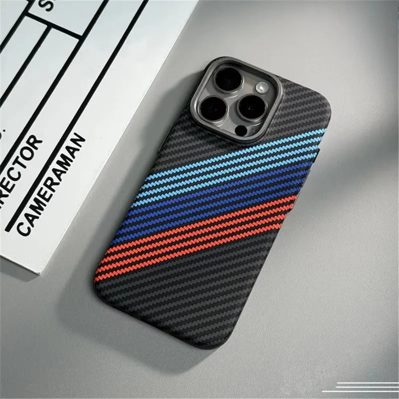 Geometric Carbon Fiber Texture 3D Relief MagSafe Case for iPhone 15–17 Series