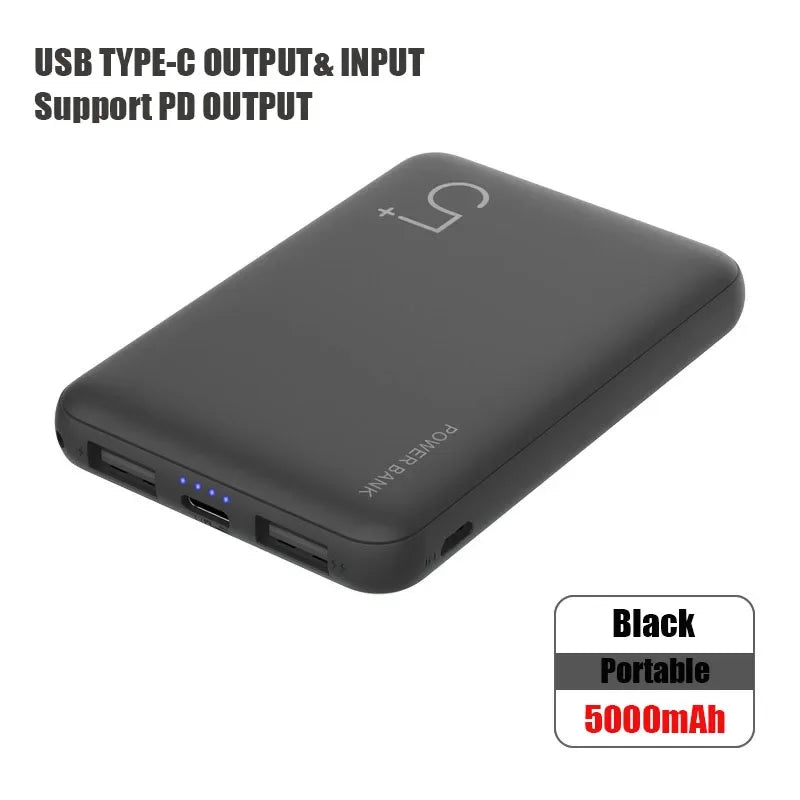 Portable 5000mAh Power Bank – Fast Charge Dual USB-C for Phones