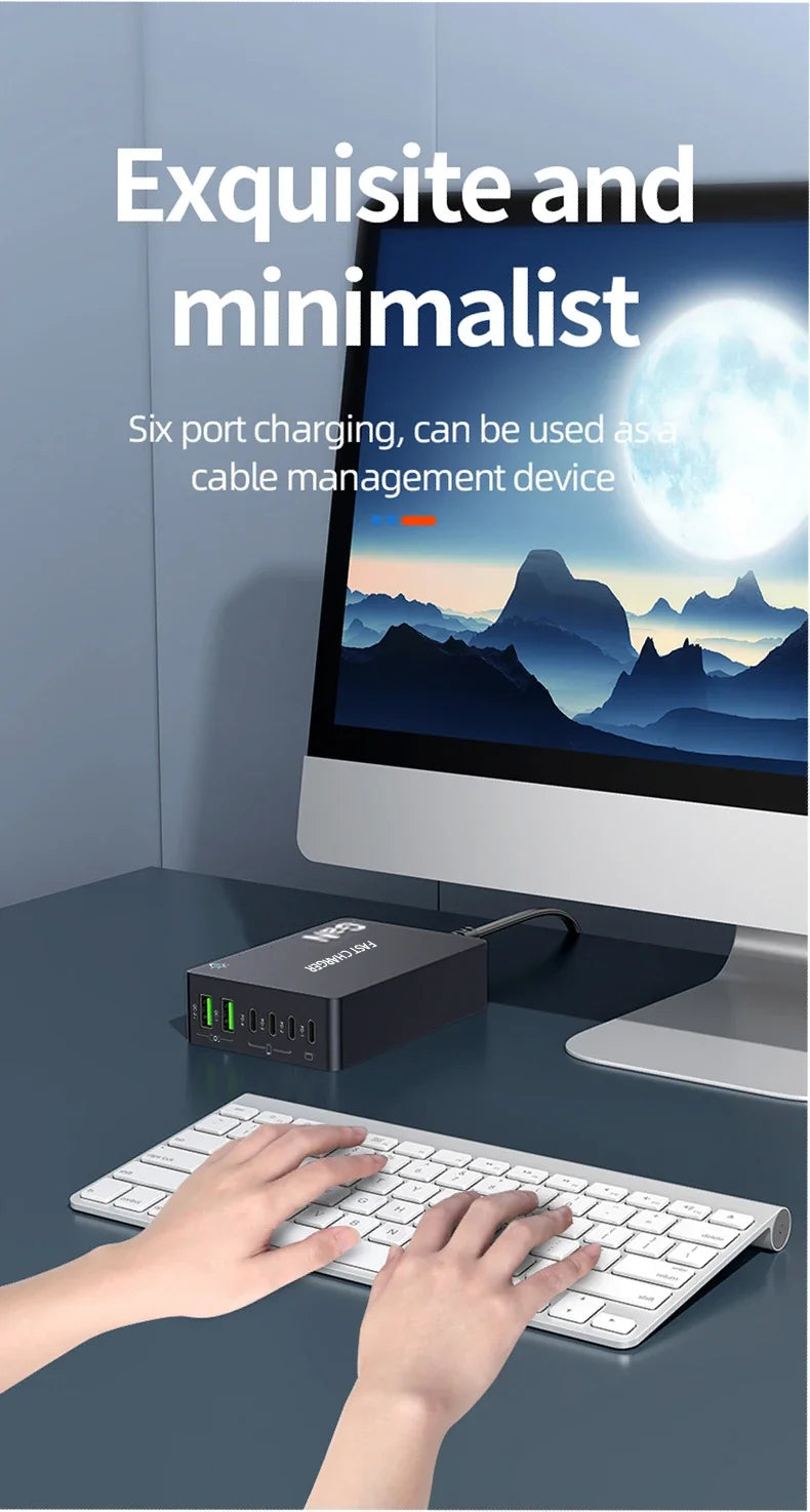 990W GaN Desktop Charging Station – 6-Port Fast Charger with 4 USB-C & 2 USB-A Ports