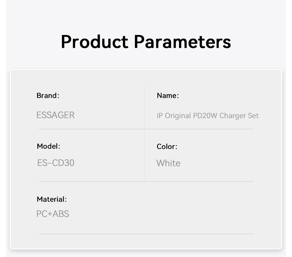 Essager 20W Charger Fast Charging Type-C Lightning Charger Set PD QC Quick Charge  For  iPhone 14 13 12 11 iPad Pro Max
