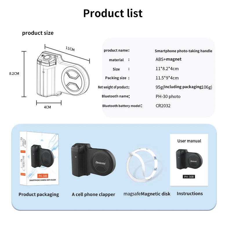 Magnetic SnapGrip Phone Stand – Selfie & Vlogging Tripod with Bluetooth Remote