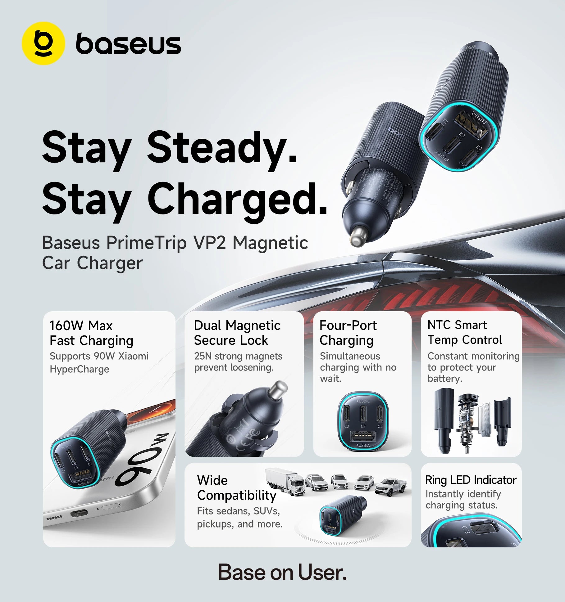 Baseus 30W Car Charger Fast Charging Dual Port USB Type-C PD QC FCP AFC For iPhone 16 15 Samsung S24 S25 Xiaomi Huawei Tablet